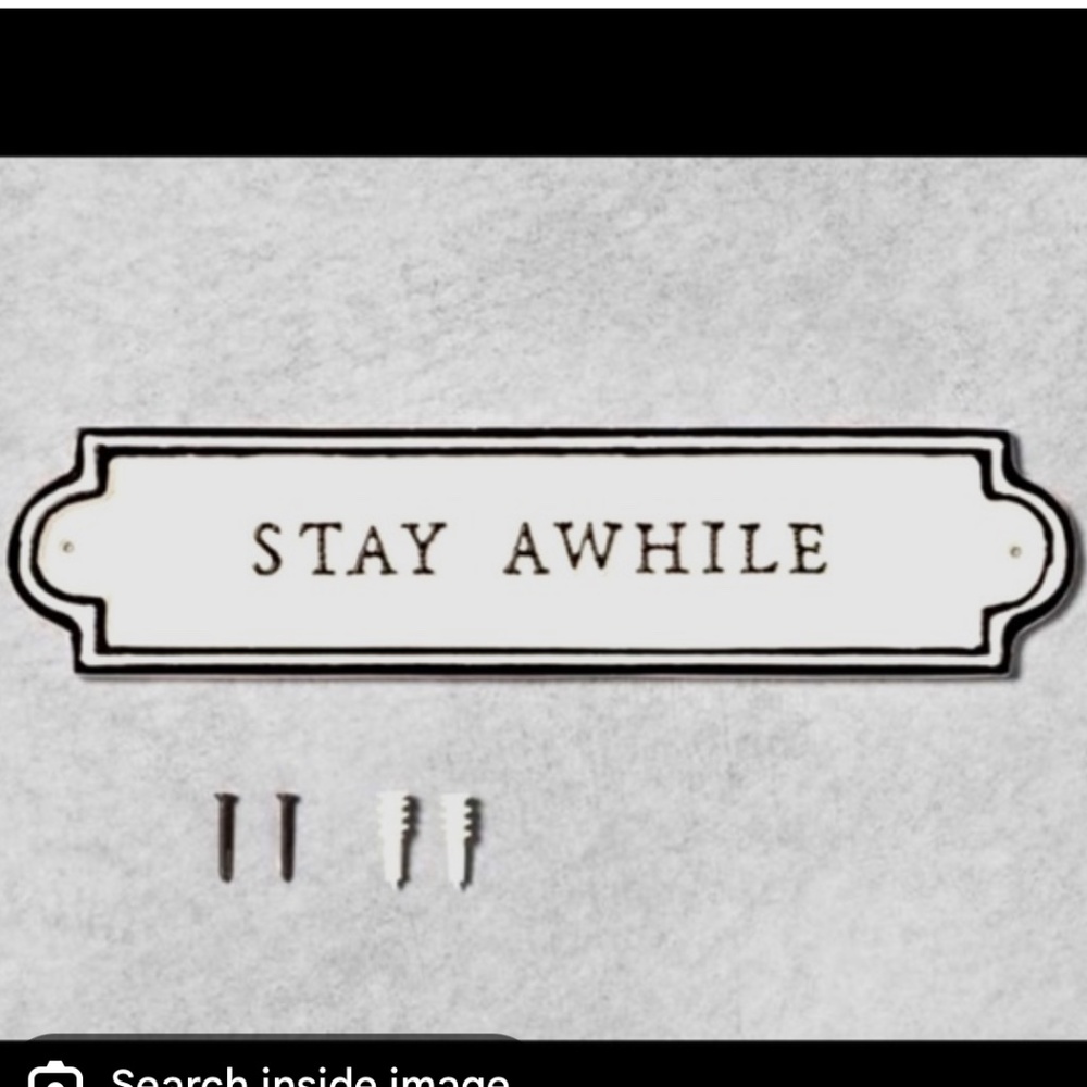 Hearth & Hand, Magnolia, Ceramic & Metal Sign, Stay Awhile, 17.5 x 4 in, Blk&Wht